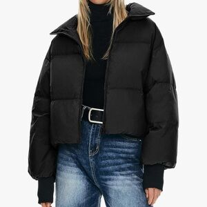 Orolay Black Oversized Cropped Puffer Jacket